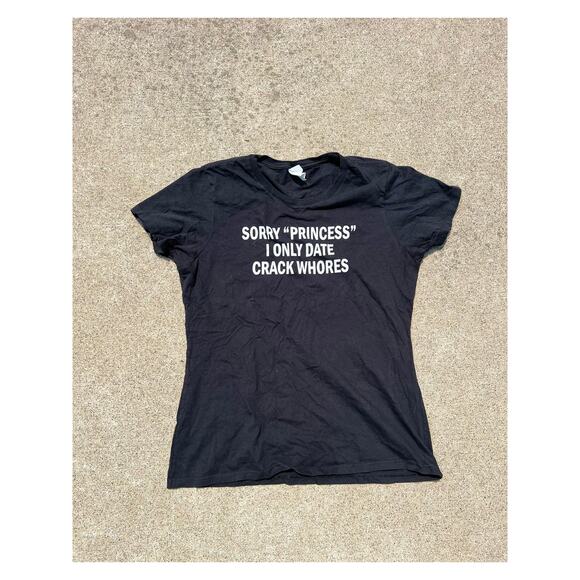 Unisex Black Graphic Print Sorry Princess Short Sleeve Tee Shirt Size Large - Picture 1 of 5